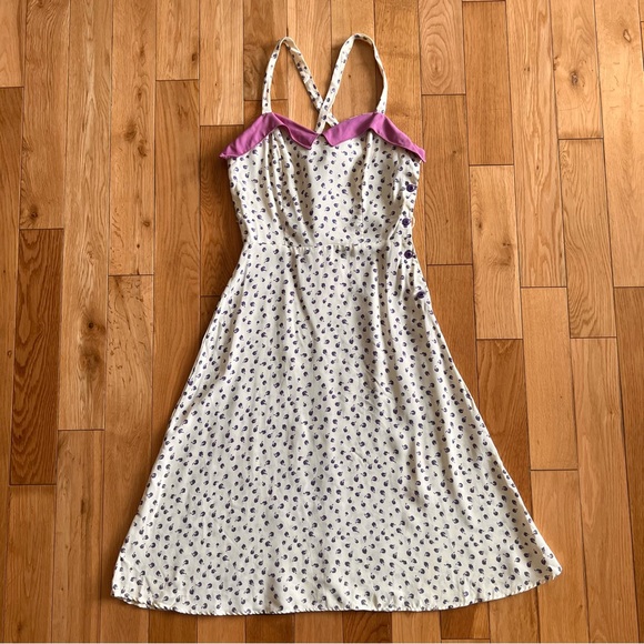 cactus nyc Dresses & Skirts - Cactus NYC Cream and Purple Fit and Flare Dress Crossback Size Medium